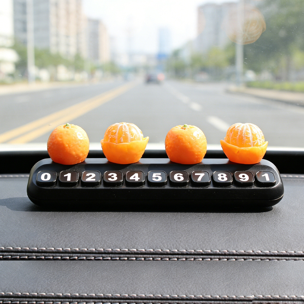 Tarjeta telefónica de movimiento de automóviles, tarjeta de estacionamiento temporal de frutas de litchi, adornos creativos de automóviles