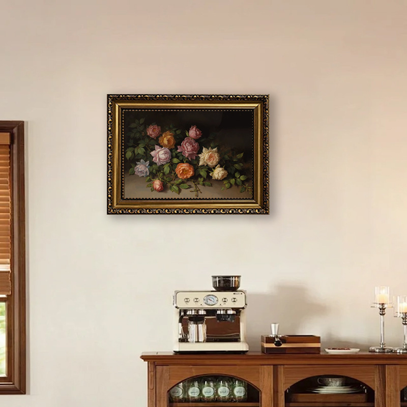 European-style vintage rose still life decorative picture frame with carved gold frame, classical floral oil painting for wall hanging in guesthouses and hotels European-style vintage rose still life decorative picture frame with carved gold frame, classical floral oil painting for wall hanging in guesthouses and hotels