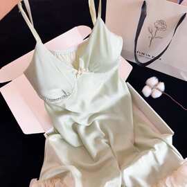 法式甜美清纯带胸垫吊带睡裙女夏季爆款舒适大码家居服连衣裙外穿