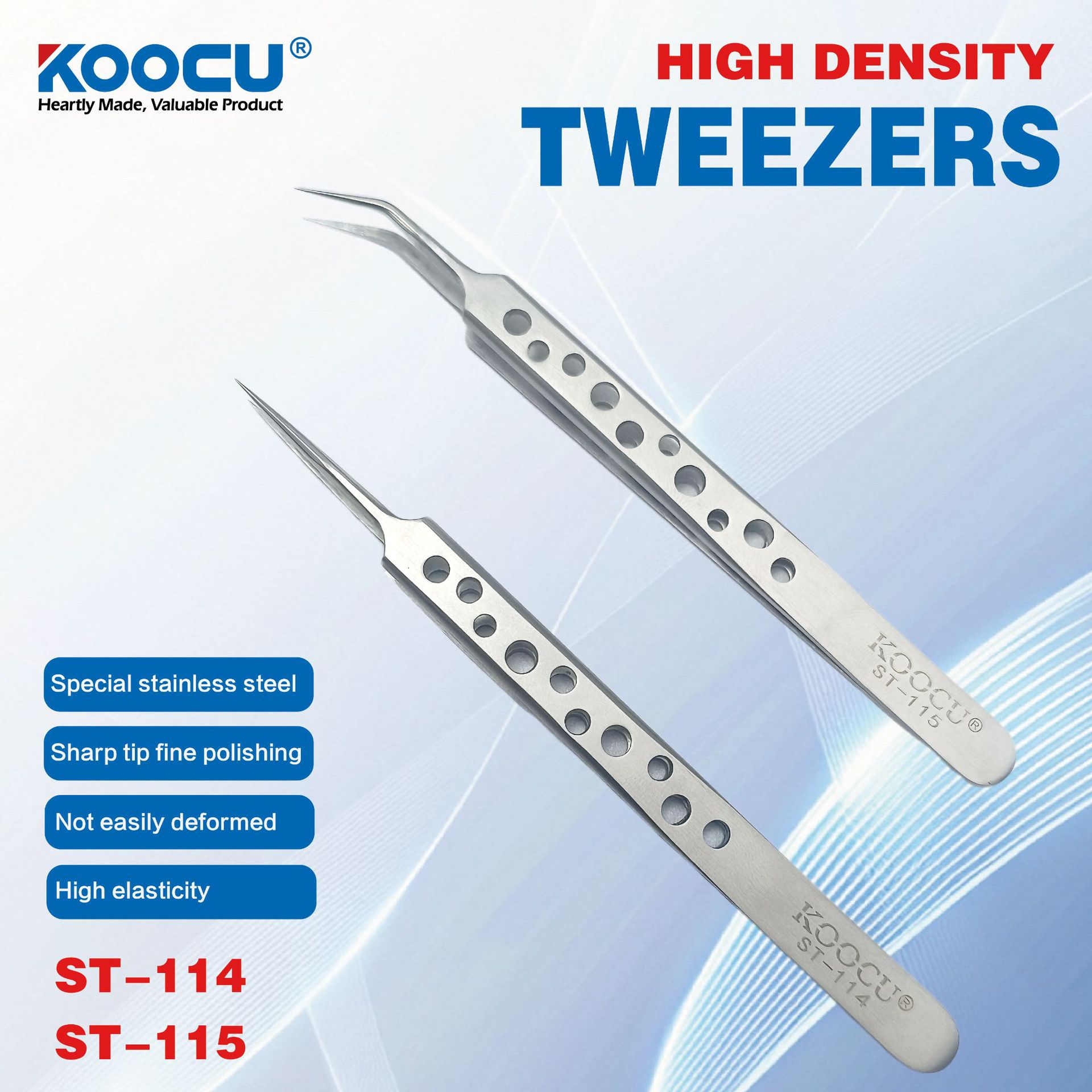KOOCU高端九孔八孔弯头尖角镊子手机维修专用不锈钢耐热镊子植锡