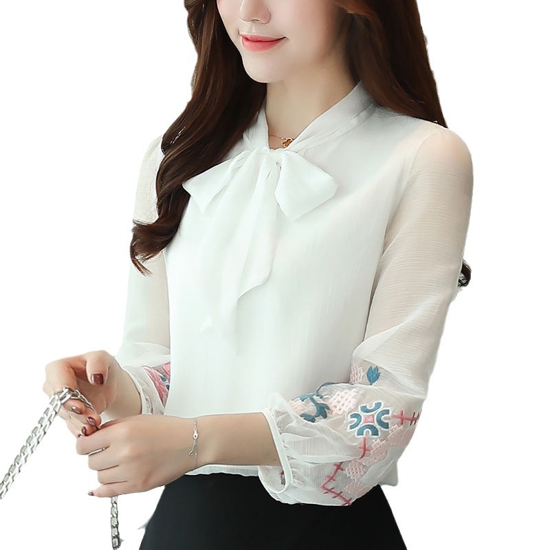 Shiffon spring elegant shirt with bow