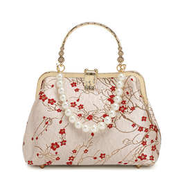 2025国风新款名媛旗袍复古手提包中式古风刺绣宴会单肩斜挎口金包