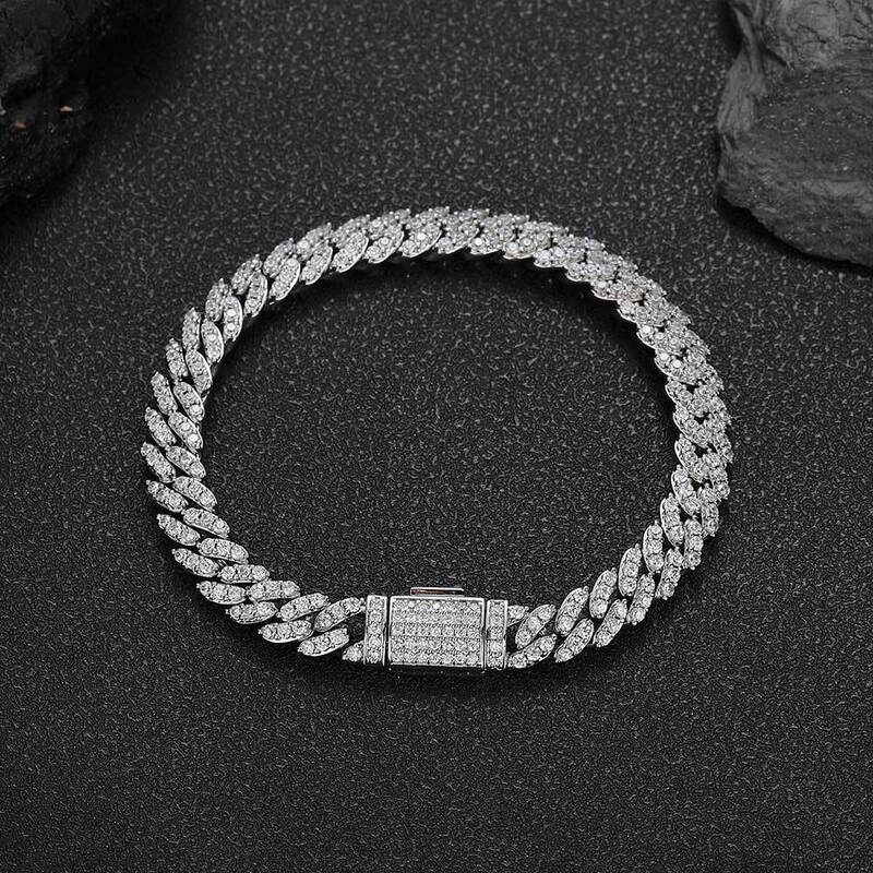 European and American Cross-border Hip Hop Zircon Bracelet 8mm Single Row Full Diamond Cuban Chain Jewelry High-end Men's Personalized Bracelet
