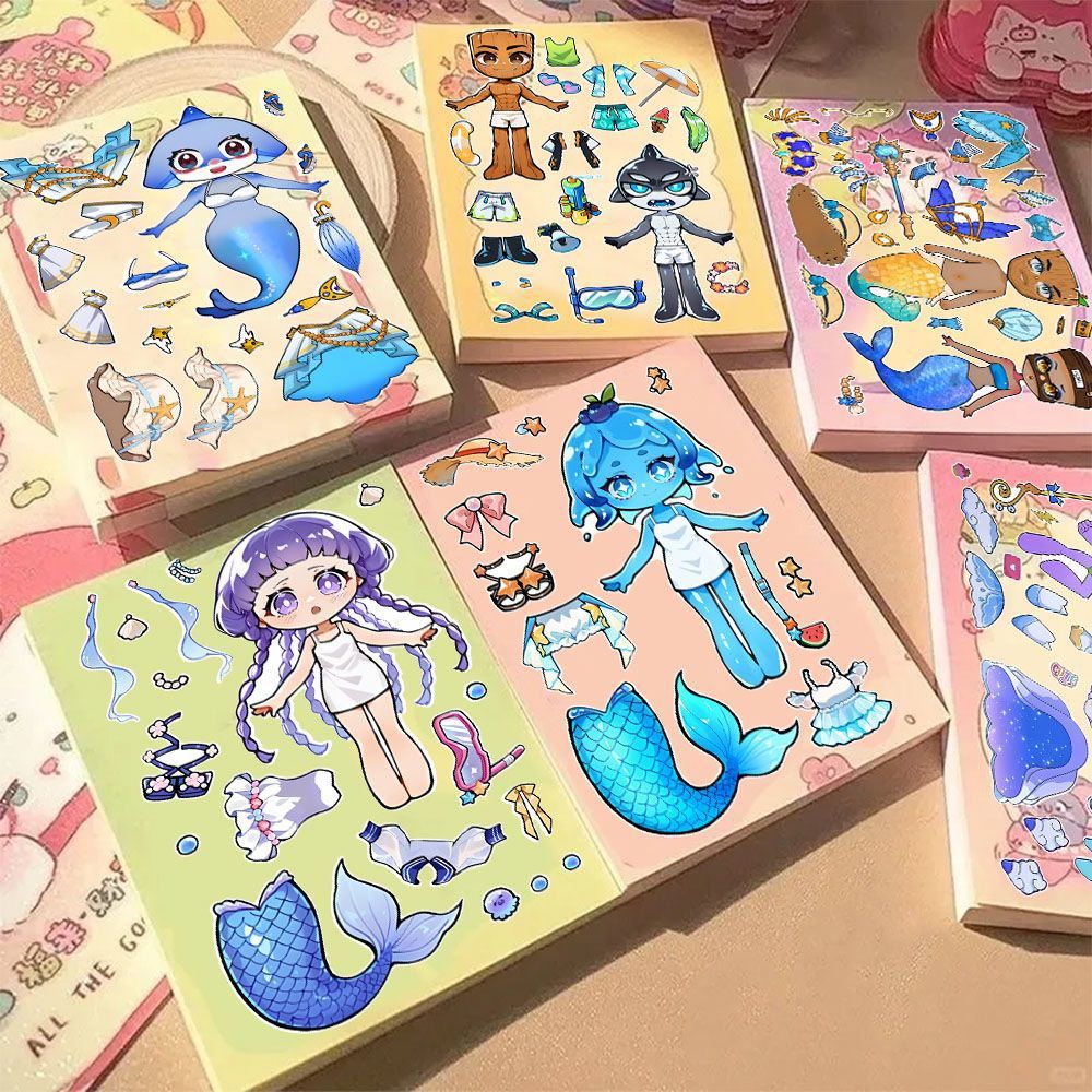 [Medusas de sirena de montaña y mar] 24 pegatinas de montaña y mar nuevas pegatinas de cambio de personaje para niños que desarrollan el cerebro para jugar