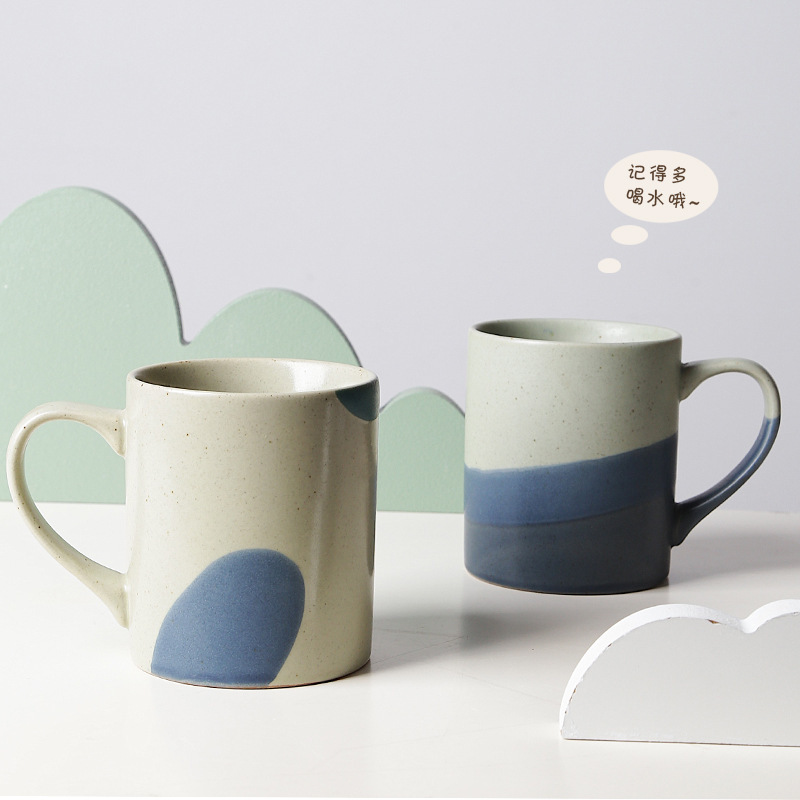 Korean-style abstract creative hand-painted coarse pottery mug ceramic couple Cup underglaze color coffee cup clay cup wholesale