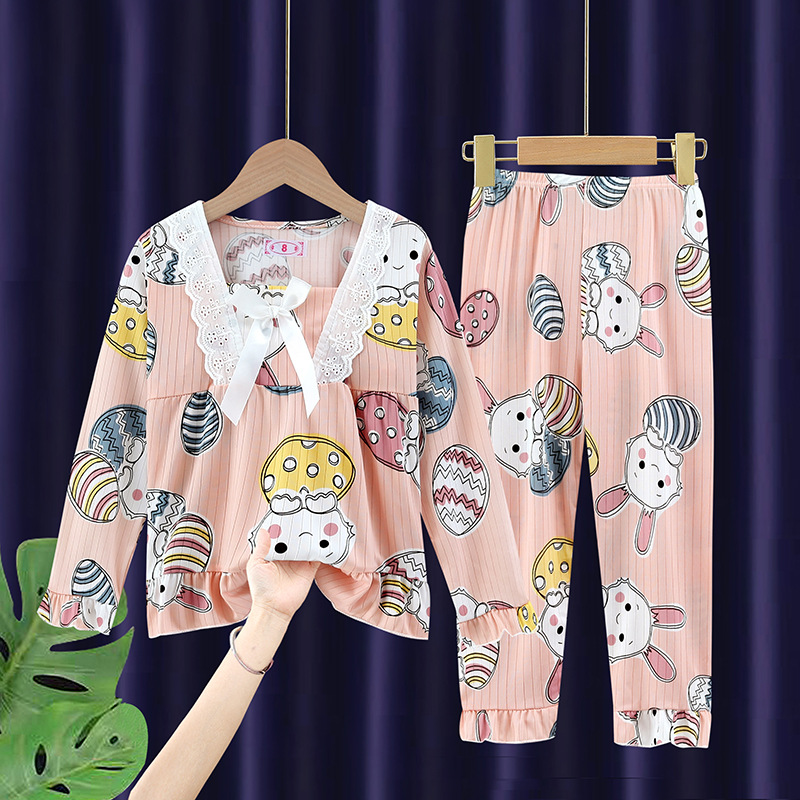 Pijamas para niños niñas de primavera y otoño traje de manga larga bebé Delgado mediano y grande niños niñas dulce dibujos animados homewear ropa exterior