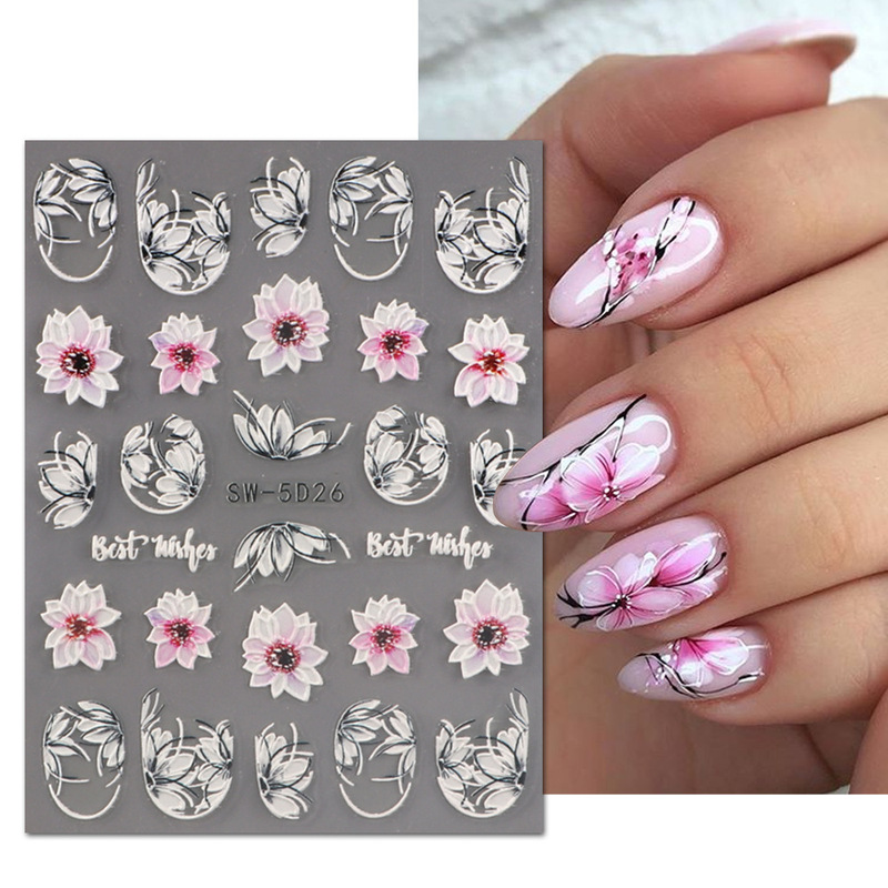 Cross-border new nail stickers wholesale spring and summer flowers sunflower daisy flower 5D relief nail stickers paper flowers