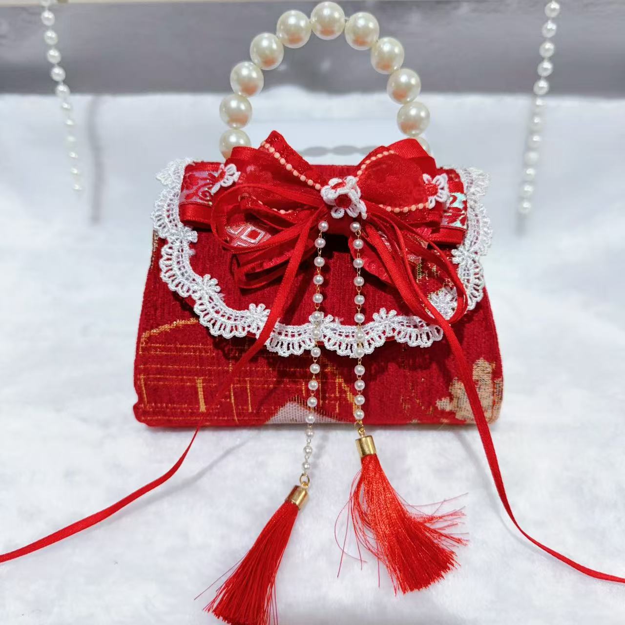 Bolsas de arco para niños bolsas de Año Nuevo bolsas rojas bolsas de rosa bolsas portátiles de perlas para niñas bolsas de princesa