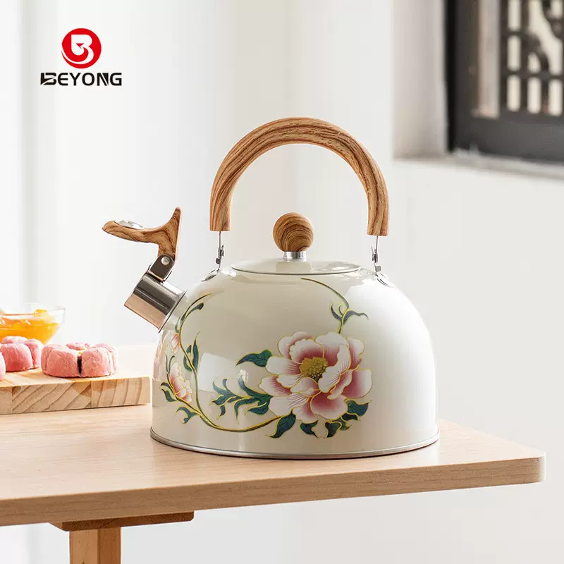 跨境新款国风鸣笛烧水壶欧美厨具创意白色鸣音大容量水壶3L可批发