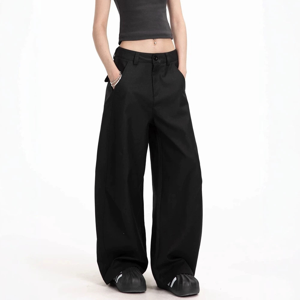 Plus-size black suit pants for women, summer thin high-waisted drapey casual pants, slimming wide-leg pants for women