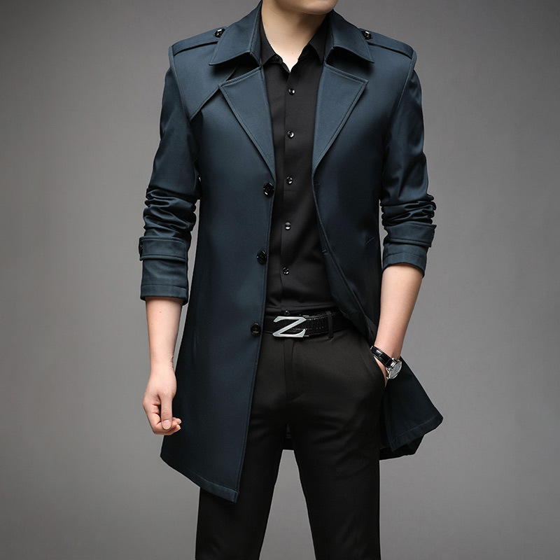 Gabardina de longitud media para hombre, chaqueta informal de negocios para hombre joven, abrigo oversize con cuello vuelto para hombre, corte ajustado, para primavera y otoño.