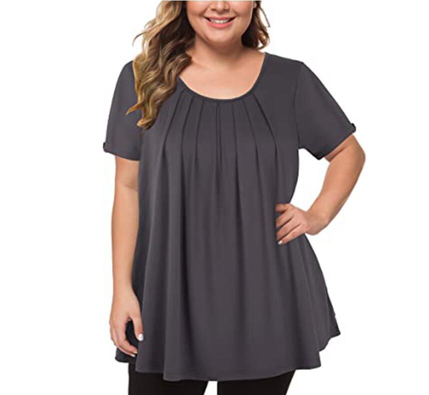 Transfronterizo 2025 comercio exterior de mujeres grandeswish Amazonas Europa y América cuello redondo de color sólido estampado camiseta casual de manga corta