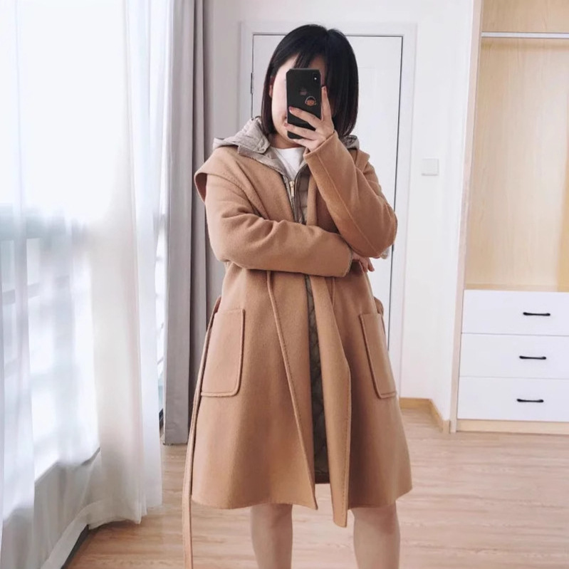 Max Water Ripple Cashmere Hoodie Simple Versatile Coat 1031 New Pure Original Autumn and Winter Large Pocket Hooded Solid Color