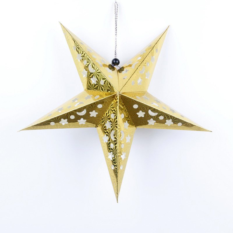 Suministros de decoración de Navidad láser hueco estrella de cinco puntas Festival cumpleaños centro comercial escena diseño tridimensional estrella colgante