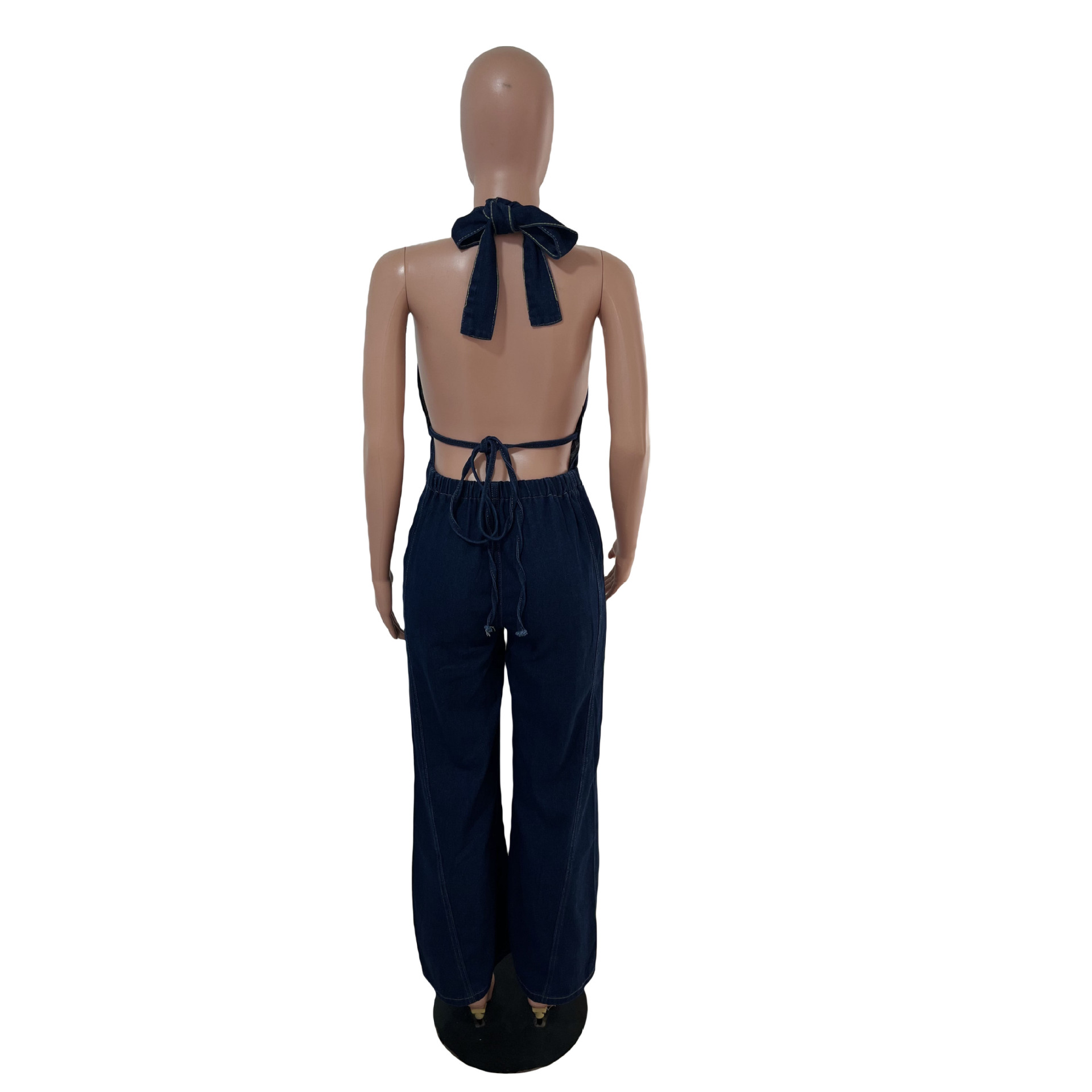 Slim Waist Washed Denim Jumpsuit Sleeveless Overall For Women American Style Straight Loose Fit_ecoleips.com