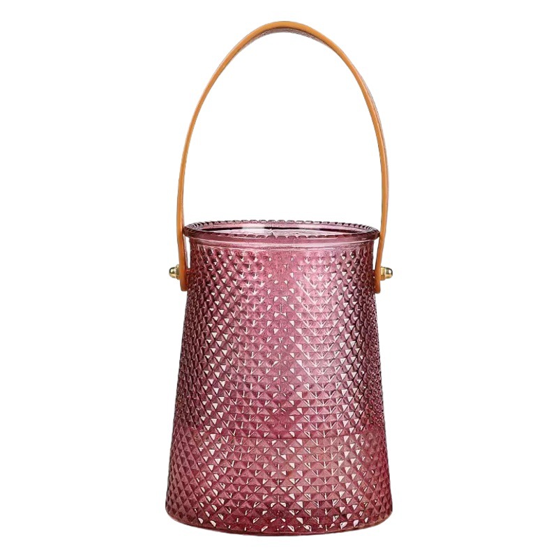 Luz de lujo ins estilo nórdico encaje PU florero de vidrio portátil combinación de flores de rábano verde florero de vidrio al por mayor