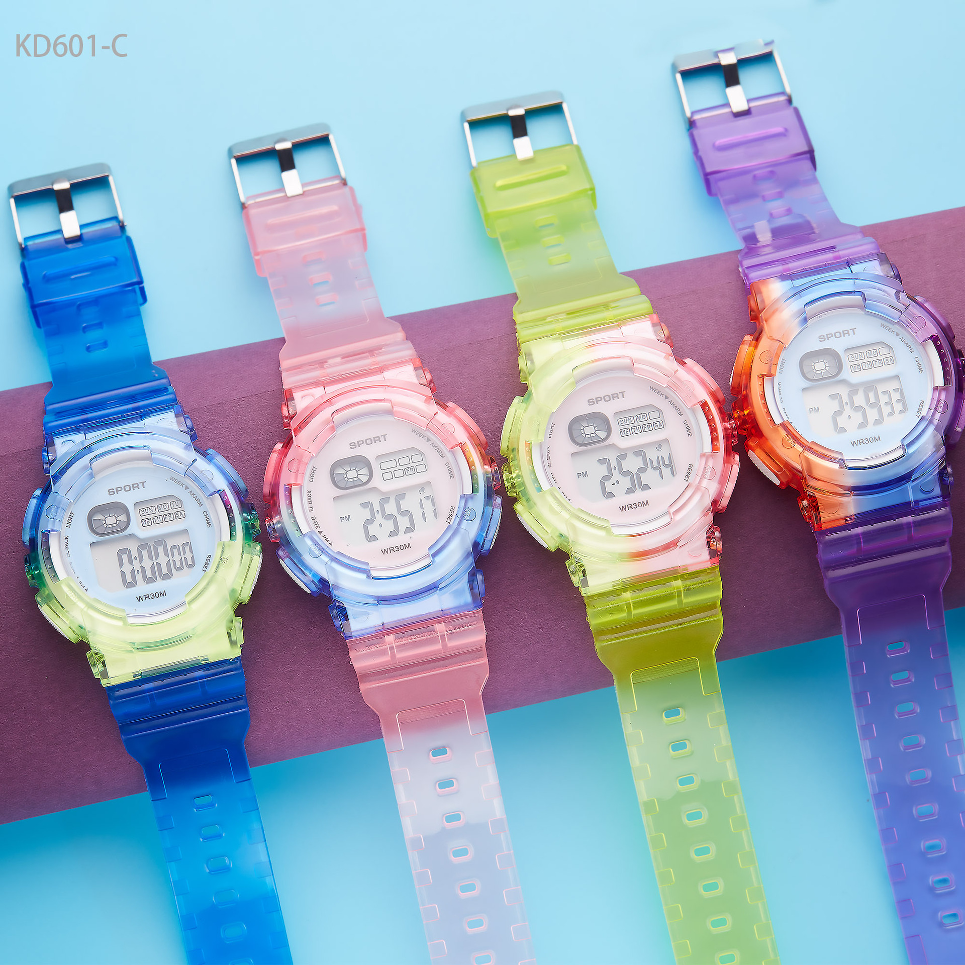 Nuevo reloj infantil colorido, reloj electrónico para estudiantes, reloj electrónico luminoso multifuncional estilo universitario