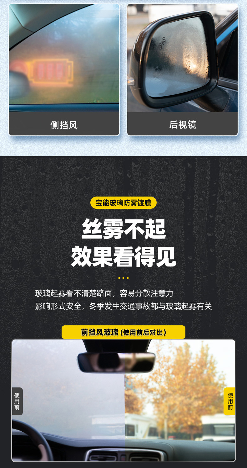Baoneng Car Glass Anti-Fog Coating Agent, Long-Lasting Anti-Fog Coating for Car Windows and Windshields, Anti-Fog Agent for Car Helmets and Glass