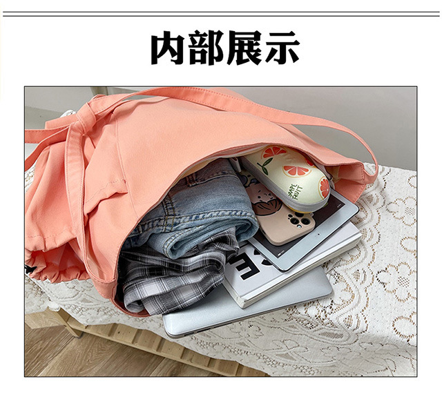 Spring and summer women's bags, ins-style, niche design sense canvas bags, drawstring single-shoulder bags, crossbody bags, college student class bags undefined