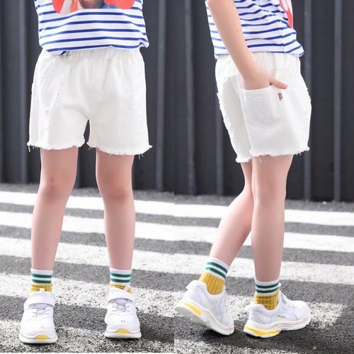 Girls denim shorts summer thin section medium and large children baby little girl embroidered hot pants outer wear children's pants wholesale
