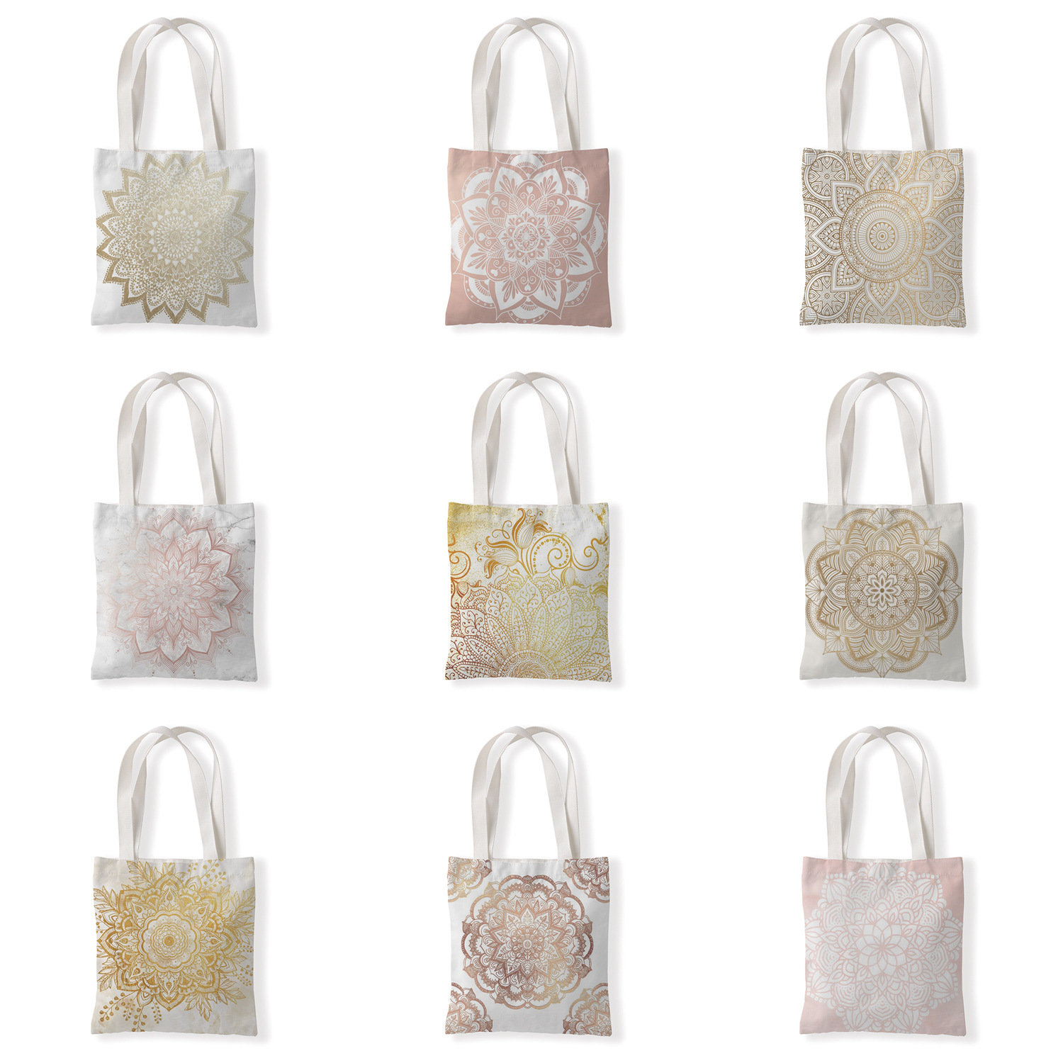 白金分金曼陀罗印花手提时尚单肩购物袋休闲零钱袋文艺手提帆布袋