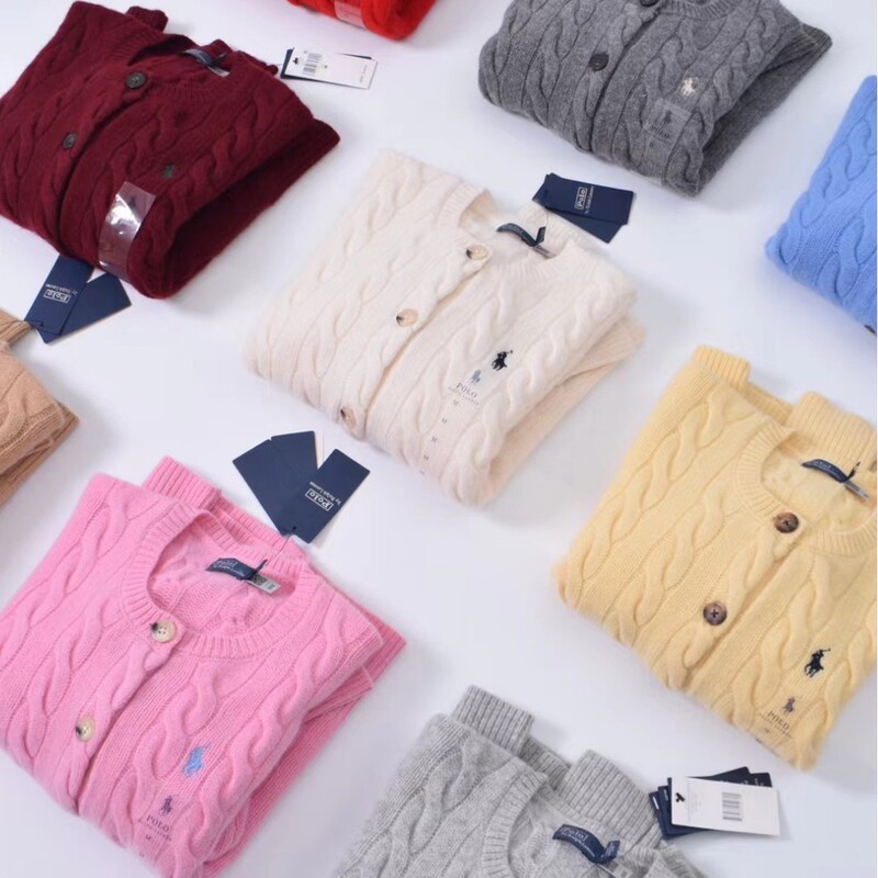 Polo Ralph Lauren Classic Cashmere Hemp Floral Knit Cardigan Top Simple Fashion Quality Excellent