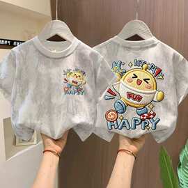 外贸批发儿童夏季扎染休闲纯棉亮片透气上衣中大童洋气打底衫潮