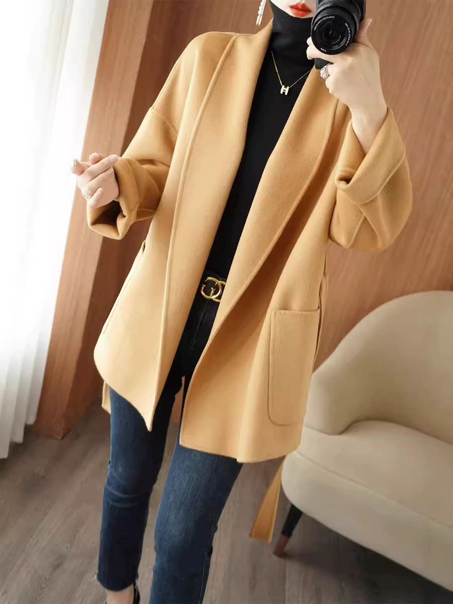 Двусторонний шерстяной пояс и куртка для отдыха: городской стиль, slim fit, простой и элегантный дизайн