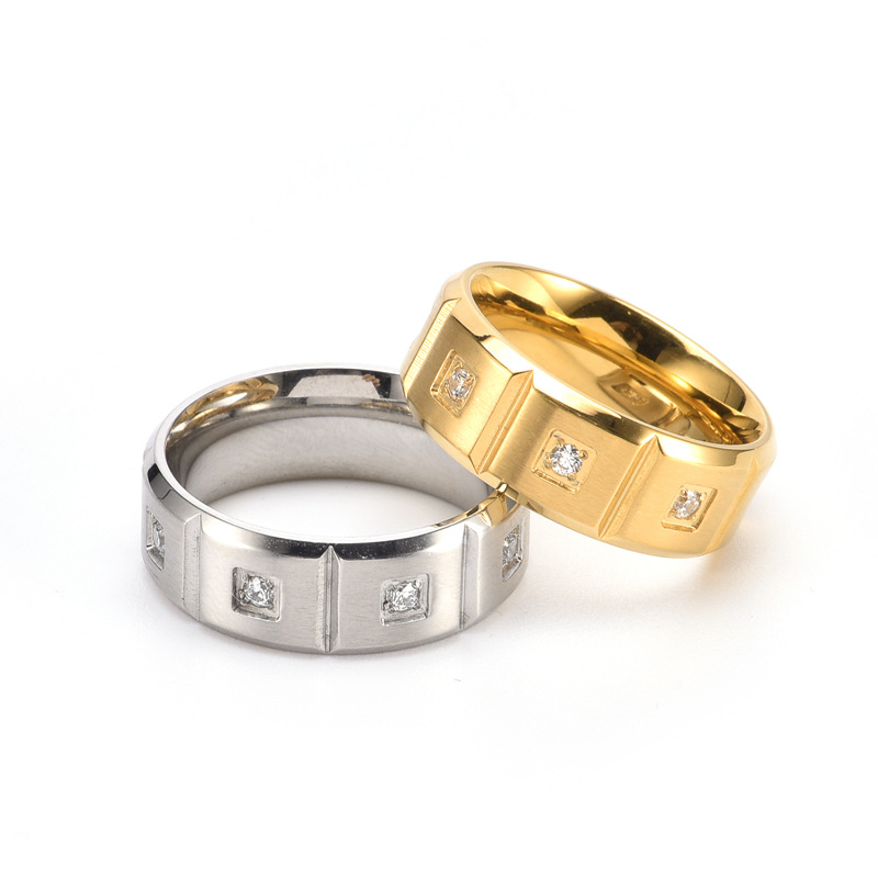 304 Stainless Steel Material Geometric Pattern Men'S Gender 304 Stainless Steel 18K Gold Plated Fashion Plating Geometric Zircon Rings