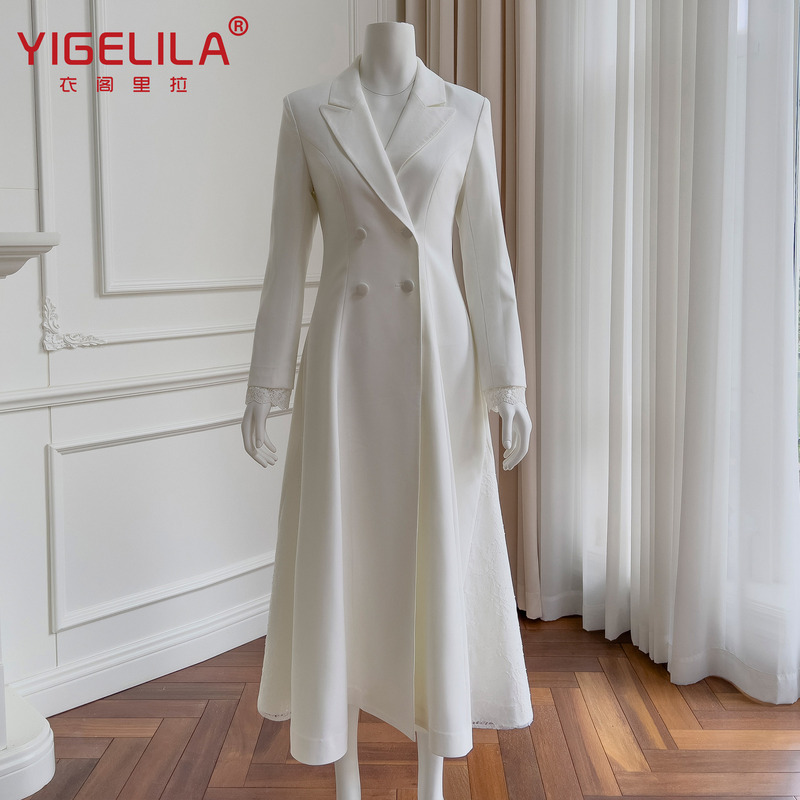 Autumn and Winter New White Annual Party Dress Autum Suit Skirt Ol Professional Style Long-Sleeved Mid-Length Dress 68251