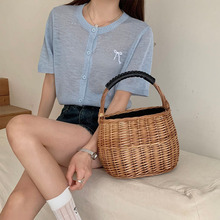 夏季新款短袖针织开衫女上衣设计感小众百搭圆领薄款条纹纯色显瘦