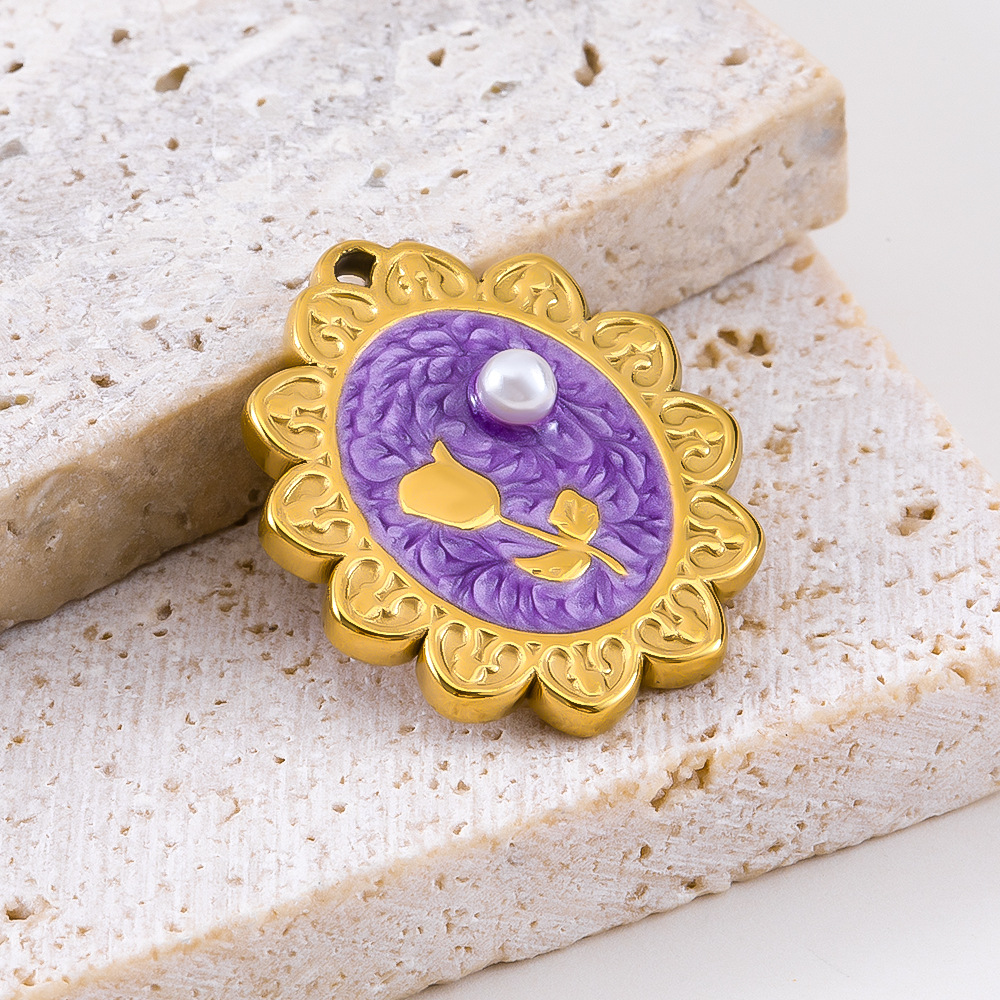 Morandi Garden Oil Painting Style Enamel Pendant | 16-20mm Stainless Steel Gold Plated Charms | DIY Bracelet Necklace Jewelry Making Accessories | Hypoallergenic, Pendant Only