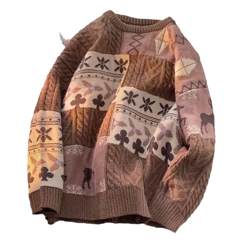 Suéter interior marca de moda de invierno de los hombres engrosada perezoso bottoming suéter retro costura caliente suéter flojo abrigo