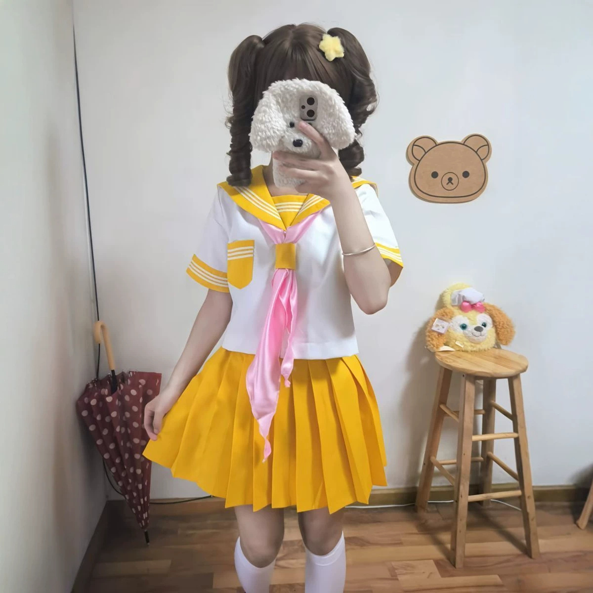 夏季日系海军领水手服套装女JK黄三本中间服短袖百褶裙甜美风穿搭