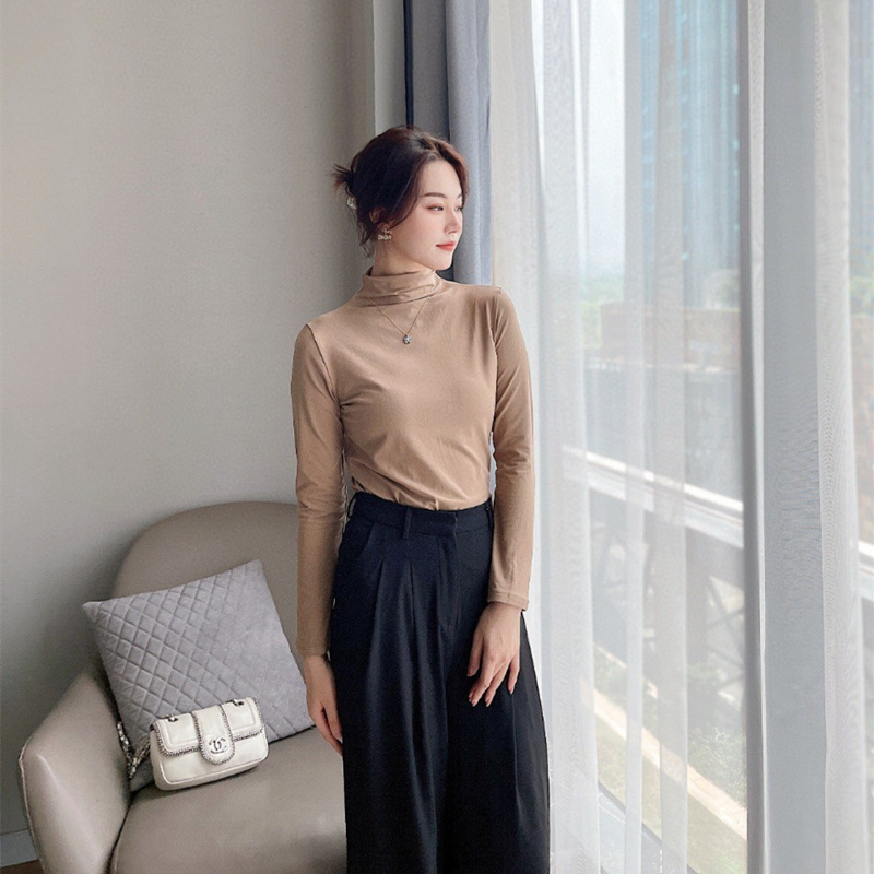 九色面膜衣2025早秋莫代尔打底衫女士半高领修身显瘦长袖内搭上衣|undefined