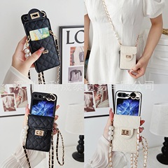 Suitable for Samsung Galaxy Z Flip5 phone case folding screen heart honeycomb card holder crossbody anti-fall protective cover