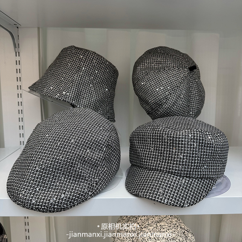 小香风亮片前进帽八角帽水桶帽渔夫帽秋季新款显脸小画家帽蓓蕾帽|undefined