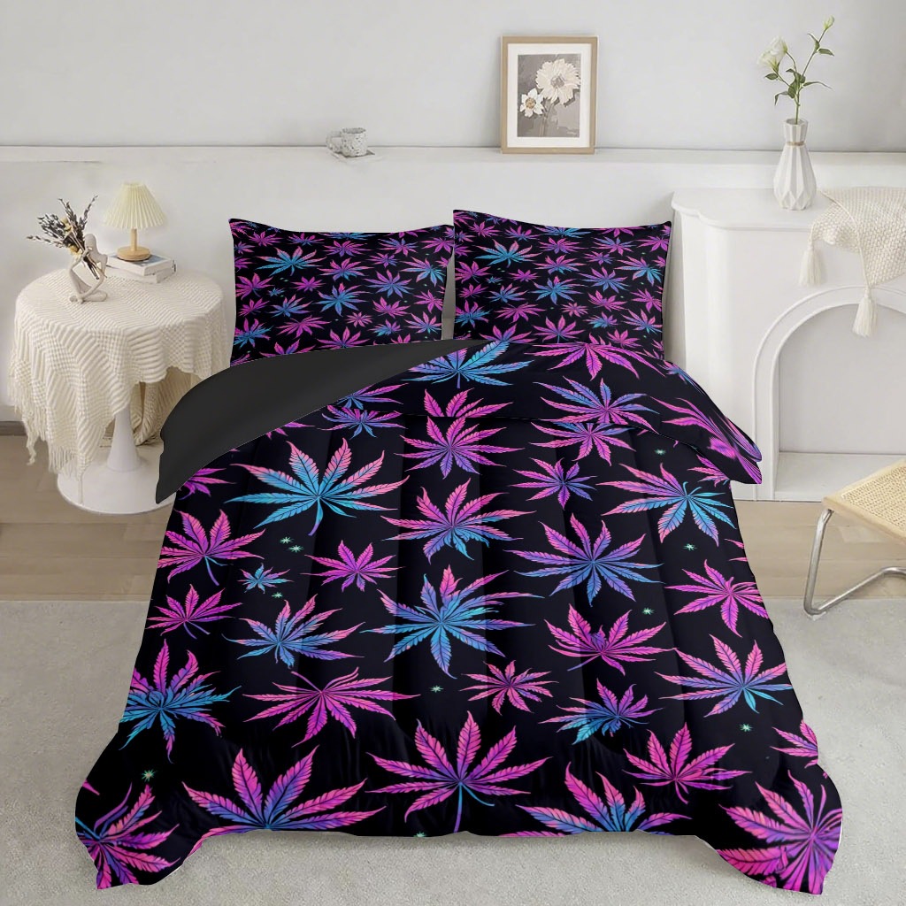 TEMU / JIT nuevo producto impresión digital 3D hojas de arce multicolor 180gms colcha colcha colchón conjunto de ropa de cama