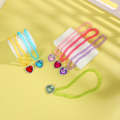 Elsa Princess Style Beaded Necklace Fashion Heart Pendant Children's Necklace Frozen Evening Gown Accessory