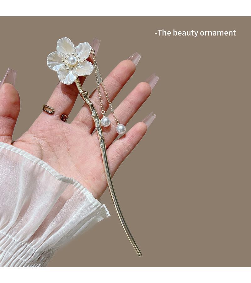 New Chinese Gardenia Metal Hairpin Female Style Ancient Style Pan Hair Hairpin Chinese Style Senior Sense Hanfu Fringe Hair Hairpin_voghion.com