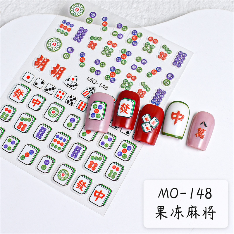 2024 dragón Año Nuevo pegatinas de alivio de uñas buena suerte rica diversión Mahjong 3D pegatinas de uñas de alivio estilo chino
