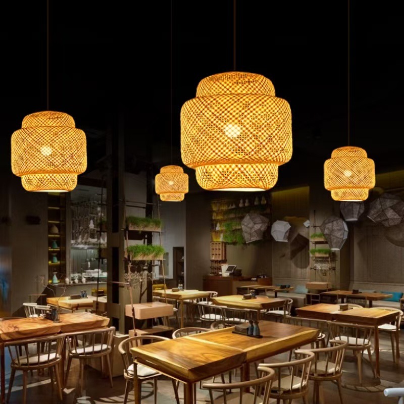 Lámpara de Bambú, Arte en Bambú, Salón de Té Zen, Restaurante Chino, B&B, Farol de Ratán Estilo Japonés, Pantalla de Lámpara de Arte Creativo Retro