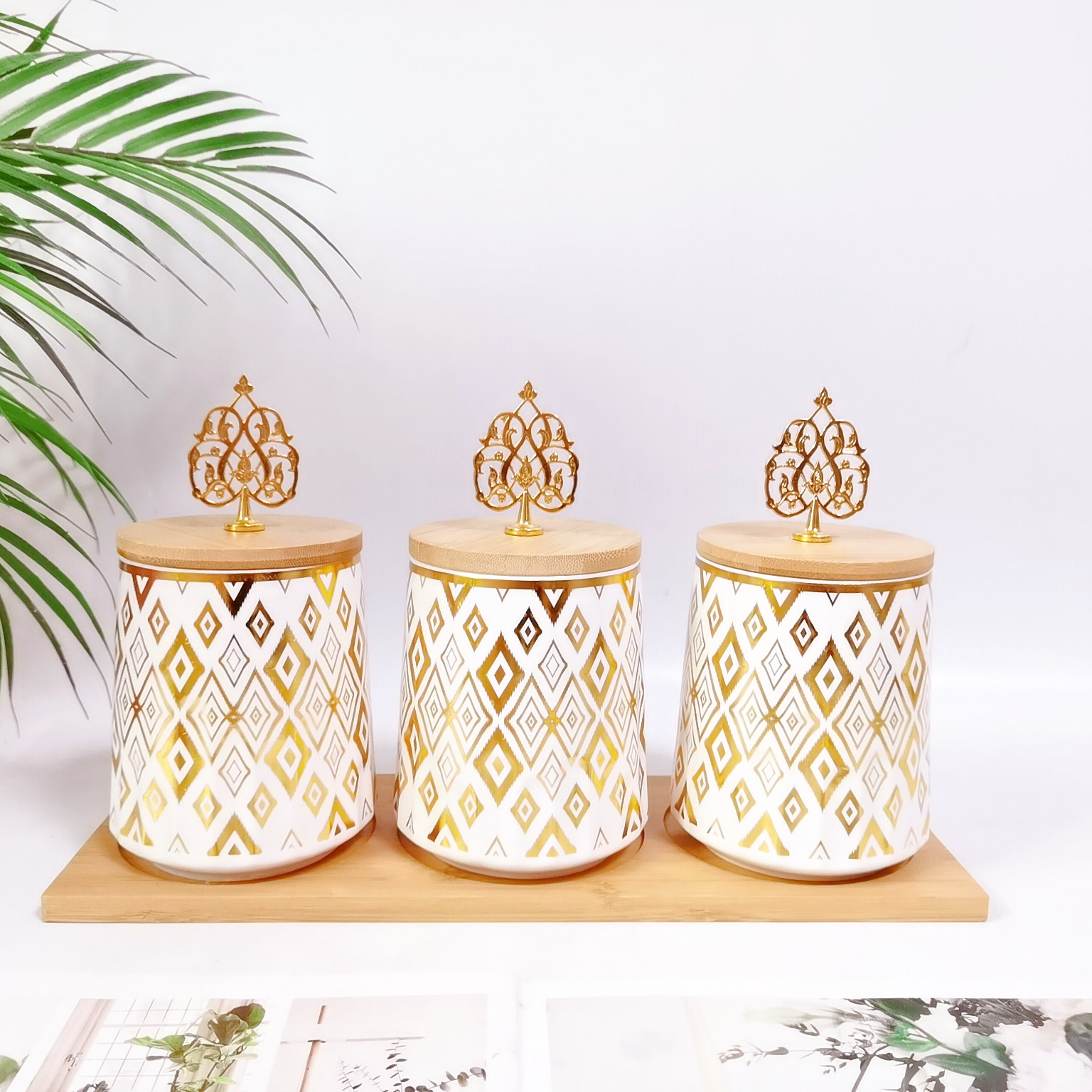 Exportación transfronteriza TAPA DE MADERA dedo tanque de sellado de cerámica mate Varios grano tanque de almacenamiento cafetera tetera