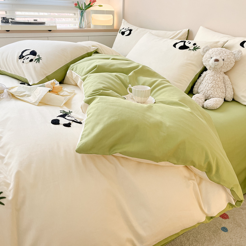 Cotton Giant Panda Towel Embroidery Four-Piece Set 100% Cotton Fashion Art Style Four Seasons Bedding Nantong Wholesale