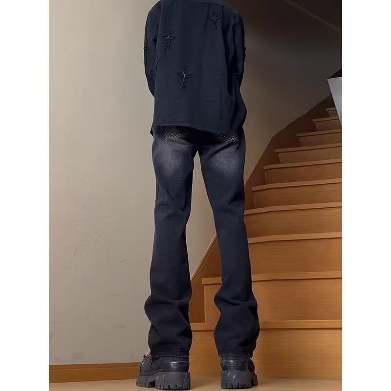 Vaqueros guapos de todo fósforo de la calle americana pantalones holgados de hollín casuales rectos para hombres