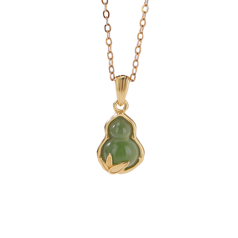 Mặt dây chuyền bạc S925 mạ vàng đá Jasper hình lá tre nhỏ tinh tế — Mặt dây chuyền đơn (không bao gồm dây chuyền)