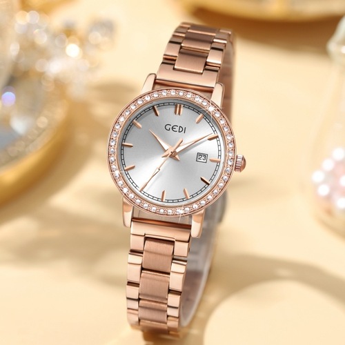 GEDI Casual Luxury Stainless Steel Women's Watch with Calendar, Waterproof High-end Style Quartz Watch for Women, Wholesale