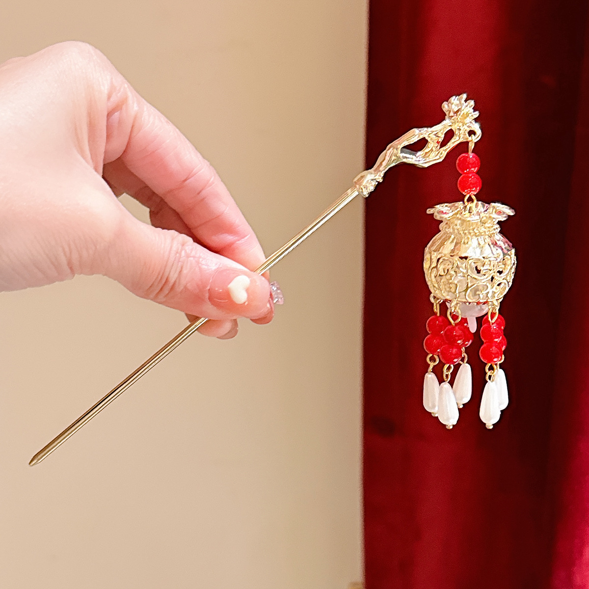 Estilo antiguo hanfu linterna borla horquilla luminosa Palacio mapache pequeña princesa tocado Palacio Lámpara paso sacudida horquilla accesorios para el cabello para mujeres