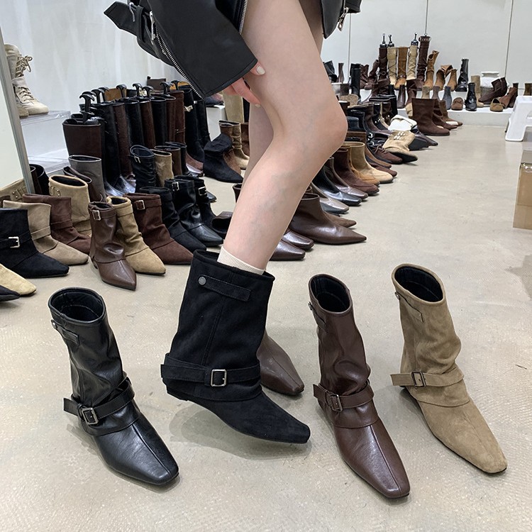 Retro suede khaki autumn small design boots