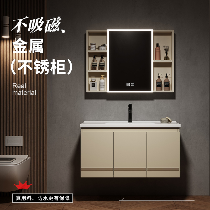 gabinete de baño de acero inoxidable simple gabinete de lavabo de cerámica integral gabinete de lavabo facial gabinete de espejo de belleza